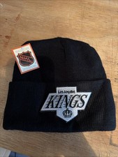 NWT Vtg 90s Los Angeles Kings Hockey Spell Out Wool Winter Beanie Hat USA Black picture