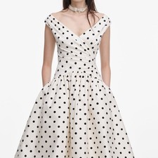self portrait DRESS CREAM POLKA DOT COTTON MIDI $ 690 Size US 8 UK 12 picture