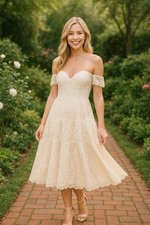 NWT Lulu's Midi Dress XS Tiered Floral Lace Wedding Romantic Whimsical Cream picture