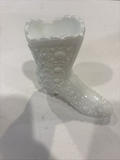 Vintage FENTON Milk Glass Daisy Button Boot White Milk Glass Shoe  4.25” picture