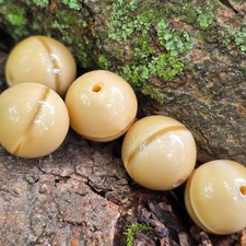 5pc Lovely Vintage Old German Pressed Glass Glass Beads  | Satin Sand Color 12mm picture