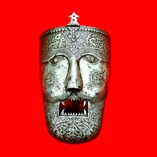 VINTAGE IRON MUGHAL INDO PERSIAN ISLAMIC WARRIOR'S FACE MASK ARABIC INSCRIPTION picture