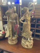 Antique Large Royal Dux Art Nouveau 17” Pair Statues Fisherman  Sailor & Maiden picture