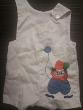 Vintage Baby Boy Outfit Overalls Shorts Clown Design Size 24 Months picture