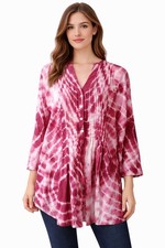 Chico’s Blouse Size 2 L Pink Tie Dye Pleated Cotton Casual Cotton picture