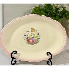 Vintage 1944 Homer Laughlin Virginia Rose Platter Pink Floral Oval Serving Dish picture