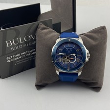 Bulova 98A303 Marine Star Men’s Automatic Watch Blue Dial Blue Rubber Strap 45mm picture