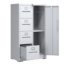 White 4-Drawer Vertical Metal File Cabinet with Lock, Steel Storage Locker picture