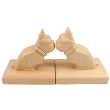 French Bulldog Pottery Bookends Ashtead Style h15cm Circa 1920s picture