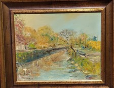 QUERVAL . The Dry Canal Landscape. Oil Painting on Canvas, Signed  picture