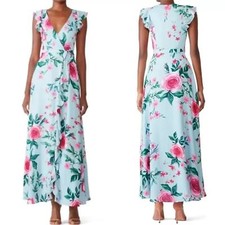 Fame and Partners Nora Wrap Floral Ruffle Maxi Dress, EUC Size 0 MSRP $299 picture