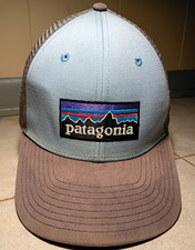 Patagonia P-6 Logo Trucker Hat Light Blue Gray Snapback Mesh Cap Mountain Patch picture