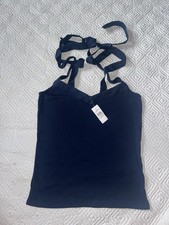NWT LOFT Women’s Large Blue Tank Top Tie Up Straps Ribbed picture