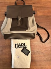 KARL LAGERFELD Leather Two-Tone Brown Gray Backpack Dust Bag picture