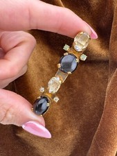 Unique Vintage Gold Tone Silver Old European Cut Diamond & Multi Gemstone Brooch picture