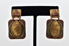 Vintage Marjorie Baer SF Mixed Metal Geometric Dangle Earrings Copper Gold BinAK picture