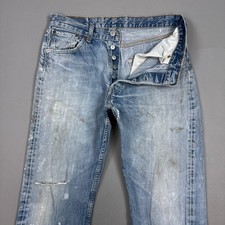 Vtg Levis 501 Jeans Mens 32x32 Blue Y2K Thrashed Repaired Bleach Acid (Tag33x32) picture