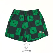 GOTOFREE HIGH STREET GREEN BLACK PLAID UNISEX CASUAL LOOSE FIT SUMMER SHORTS picture