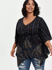 NWT Torrid Babydoll Medallion Sharkbite Lattice Tunic Top Shirt Size: 0X (12) picture