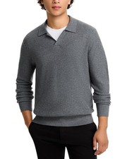 Vince Merino Wool Johnny-Collar Sweater Men's L Medium Heather Grey Long Sleeve picture