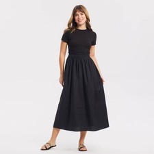 A New Day Women's Short Sleeve Smocked Waist Midi T-Shirt Dress - Black picture