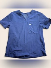 FIGS Technical Collection Scrub Top L Blue V Neck Medical Nurse Pockets picture