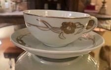 Vtg  Porcelain Hand Painted Tea Cup & Saucer Gold Floral Sprigs EE Japan 1930’s picture
