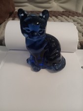 Vintage Fenton Art Glass Sitting Cat/Kitten Figurine Blue Cobalt picture