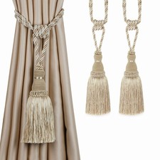 BEL AVENIR 2 Pack Curtain Tiebacks Tassel Drapery Tie-Backs Rope A1221- MIXBEIGE picture