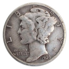 1936-D Mercury Dime F Fine 90% Silver picture