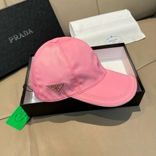 𝓟𝓡𝓐𝓓𝓐 Classic Triangle Logo Baseball Cap Oxford Fabric Pink - NEW picture