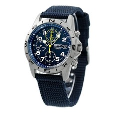 Brand New Seiko Chronograph SND379R Navy Dial Nylon Strap Quartz Watch Japan picture