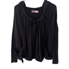 FP Beach Free People Black Gathered Neck Hoodie Top M Oversized with Pocket picture
