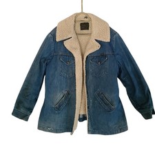 Vintage 70s Maverick Ranch Coat Denim Sherpa Jacket Men's L Blue Bell USA picture