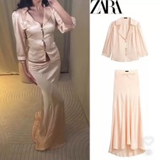 ZARA SET PALE PINK LONG PLEATED SKIRT X BLOUSE KATE MOSS SIZE M picture