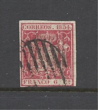 SPAIN SCOTT 32Ad USED FINE - 1854 6c CARMINE ISSUE - SPAINISH COAT OF ARMS picture