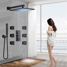 Black Thermostatic Shower Faucet Set LED 16