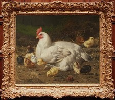 Hand Painted Classical Oil Painting Hen and Chicks Animal Art Vintage style picture