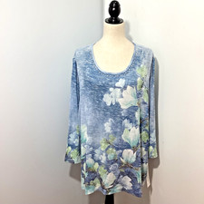 NWT ALFRED DUNNER 3X FLORAL BLUE TOP SILVER BEADS AT NECKLINE PARTY HOLIDAY picture