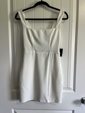 Lulus Social Sensation White Square Neck Mini Bodycon Dress Sz XS Bridal Wedding picture