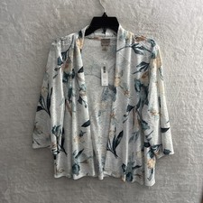NEW Chicos Womans Open Front Top White Floral XL 3 Polyester Long Sleeve  picture