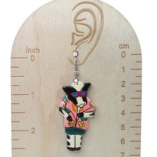 Vintage Artisan Handmade Wooden Cow Hawaiian Shirt Sunglasses Dangle Earrings picture