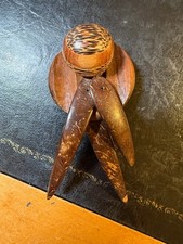 Vintage Artisan Coconut Shell Wood Brooch Pin Gloriously Eccentric  Boho Weird picture