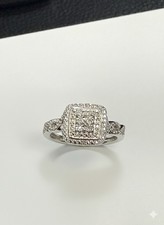 Sterling Silver Diamond Cluster Ring Square Cushion Halo Engagement Ring Size 7 picture