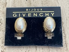 Vtg Signed Givenchy Clip on Earrings Oval GP W Pearl Still Carded NWT 80s 90s picture