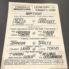 Vintage 1977 Memphis Wrestling Program Card Tommy Rich Jerry Lawler Evansville picture