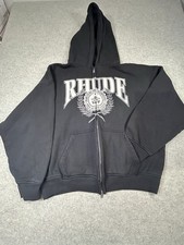 Rhude Graphic Print Full Zip Fleece Hoodie Black Men's Size XL Authentic NEW picture