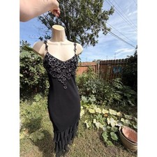 Vintage CACHE Flower Beaded Silk Black Dress picture