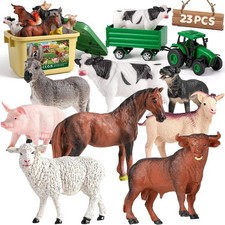 23pcs Farm Animals Figures Playset,Tractor Fence Educational Cow Sheep Figurines picture