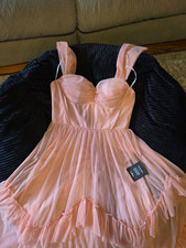 Beautiful Lulus Pink Solid Tulle Ruffle Sweetheart Sleeveless Lined Maxi Dress M picture